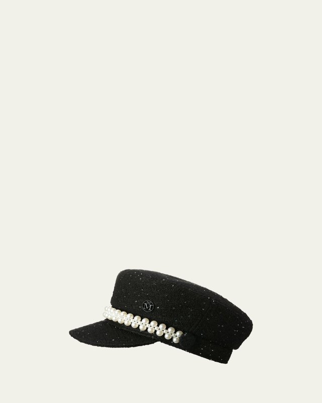 Abby Sequined Tweed Newsboy Hat